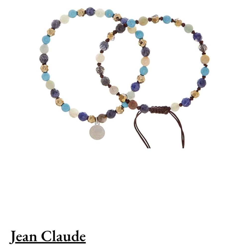 Beaded bracelet set by Jean Claude w/ sterling silver, lapis, agate, turquoise.